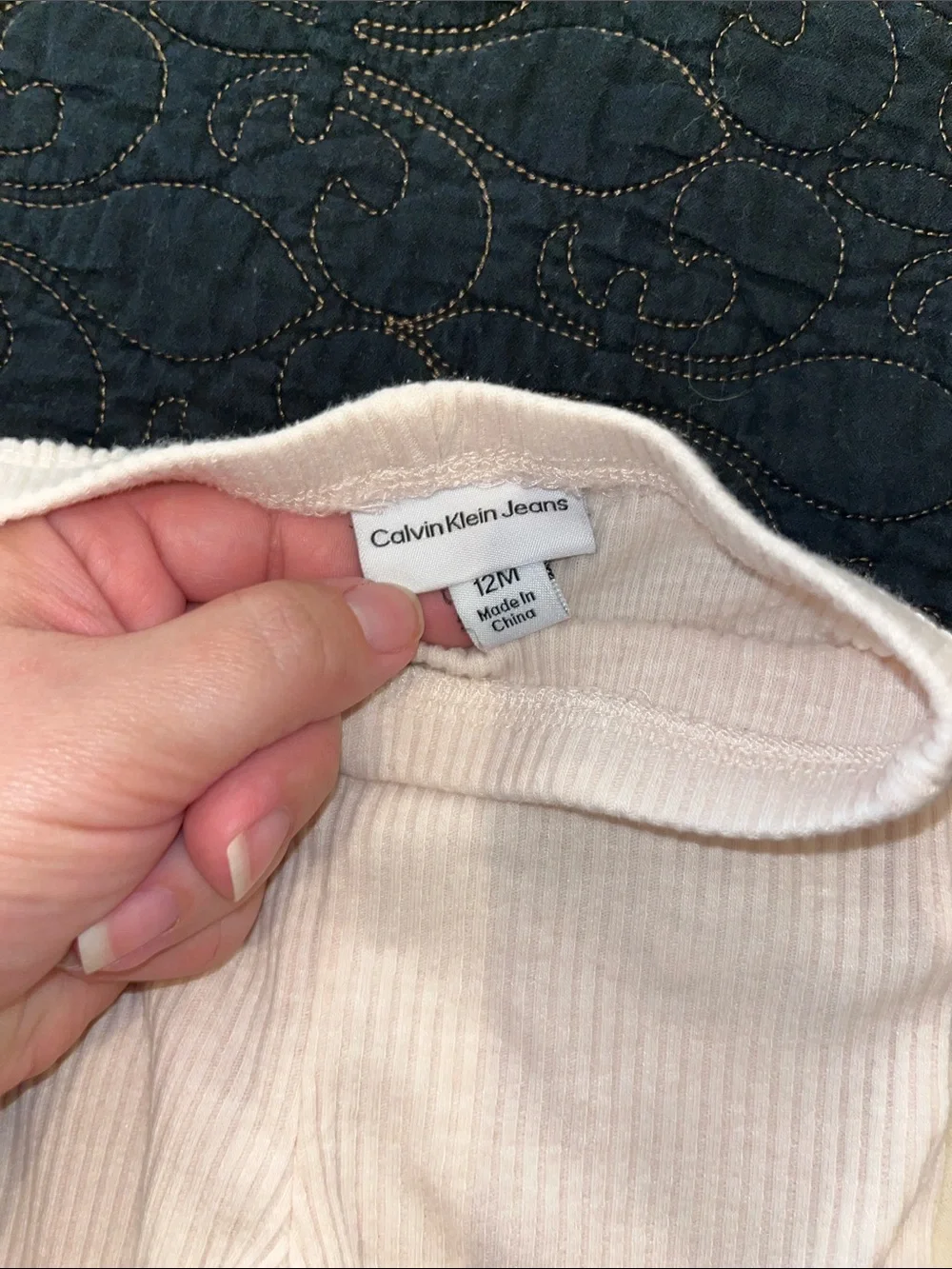 Calvin Klein Jeans Pale Blue Abstract Infant top with Wood-Tone Buttons